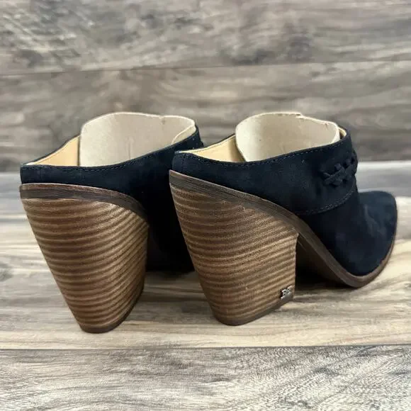 NIB SAM EDELMAN Alison 8M Suede Pointed Toe Stacked Block Heel Mule Black - Picture 8 of 11